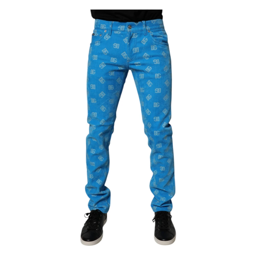 Dolce & Gabbana Blue Logo Monogram Cotton Skinny Denim Jeans - IT48 | M - Image 2