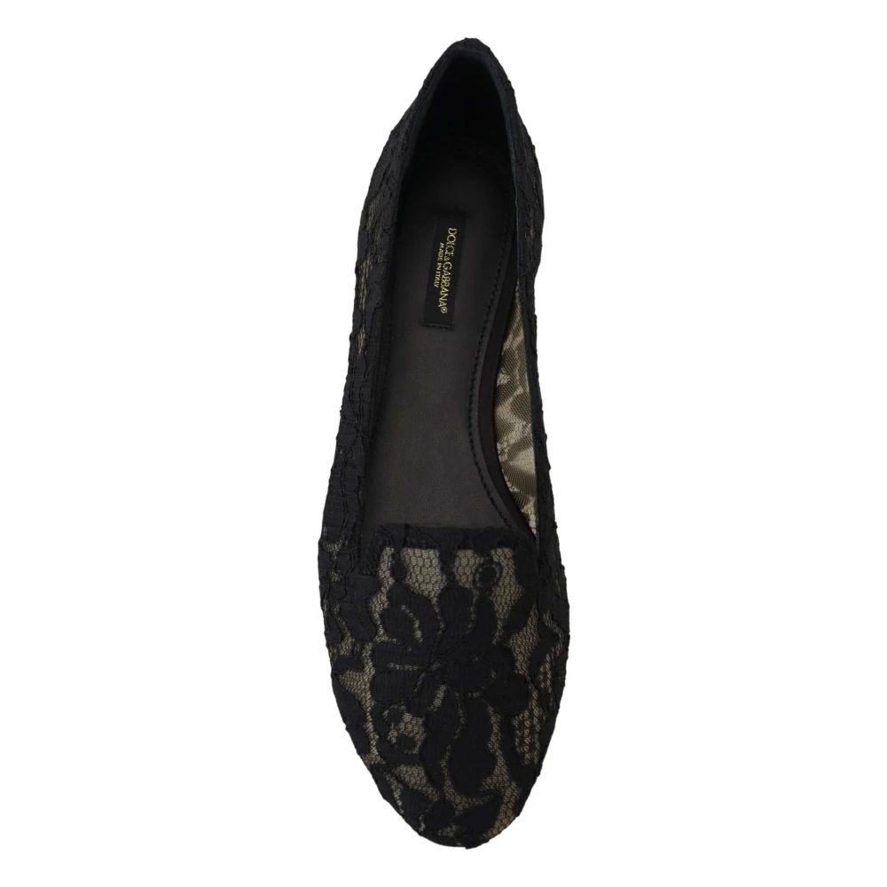 Dolce & Gabbana Zwarte bloemen kanten loafers platte schoenen Black Dames