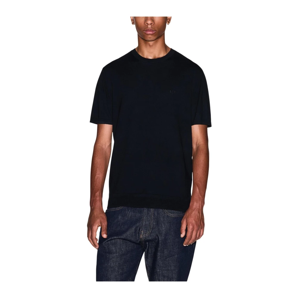 Armani Exchange Mannelijk Zwart T-Shirt Van Katoen Met Ronde Hals En Korte Mouwen