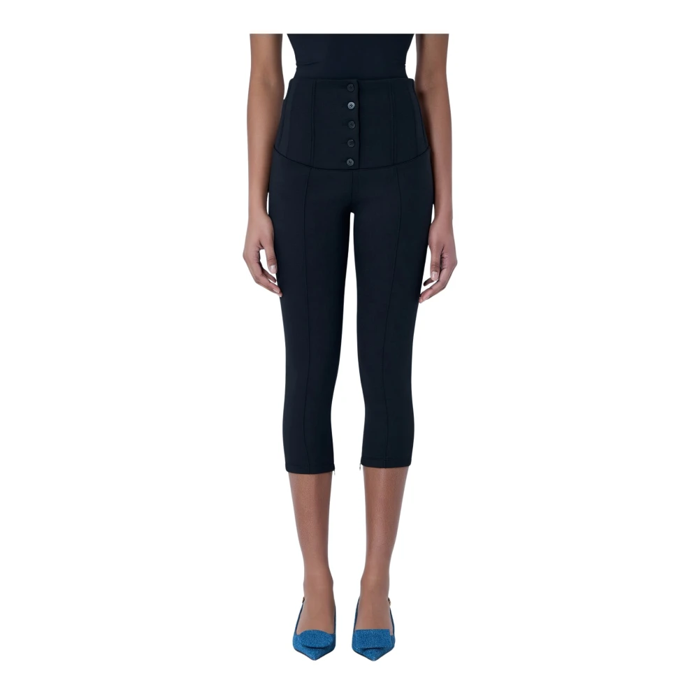 Jacquemus Black Cropped Trousers, Female, S, High-Waisted Buttoned Cycling Trousers