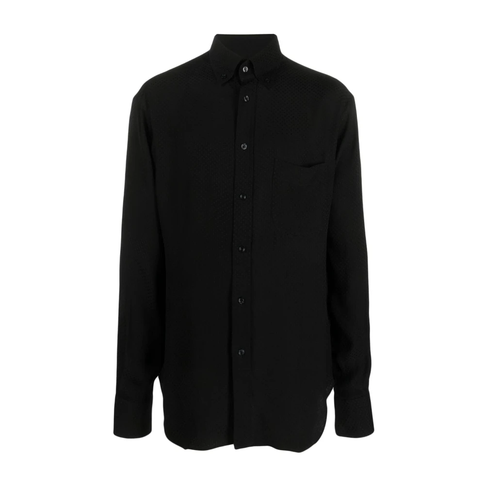 Tom Ford Zwarte Satijnen Button-Down Zakoverhemd Black Heren