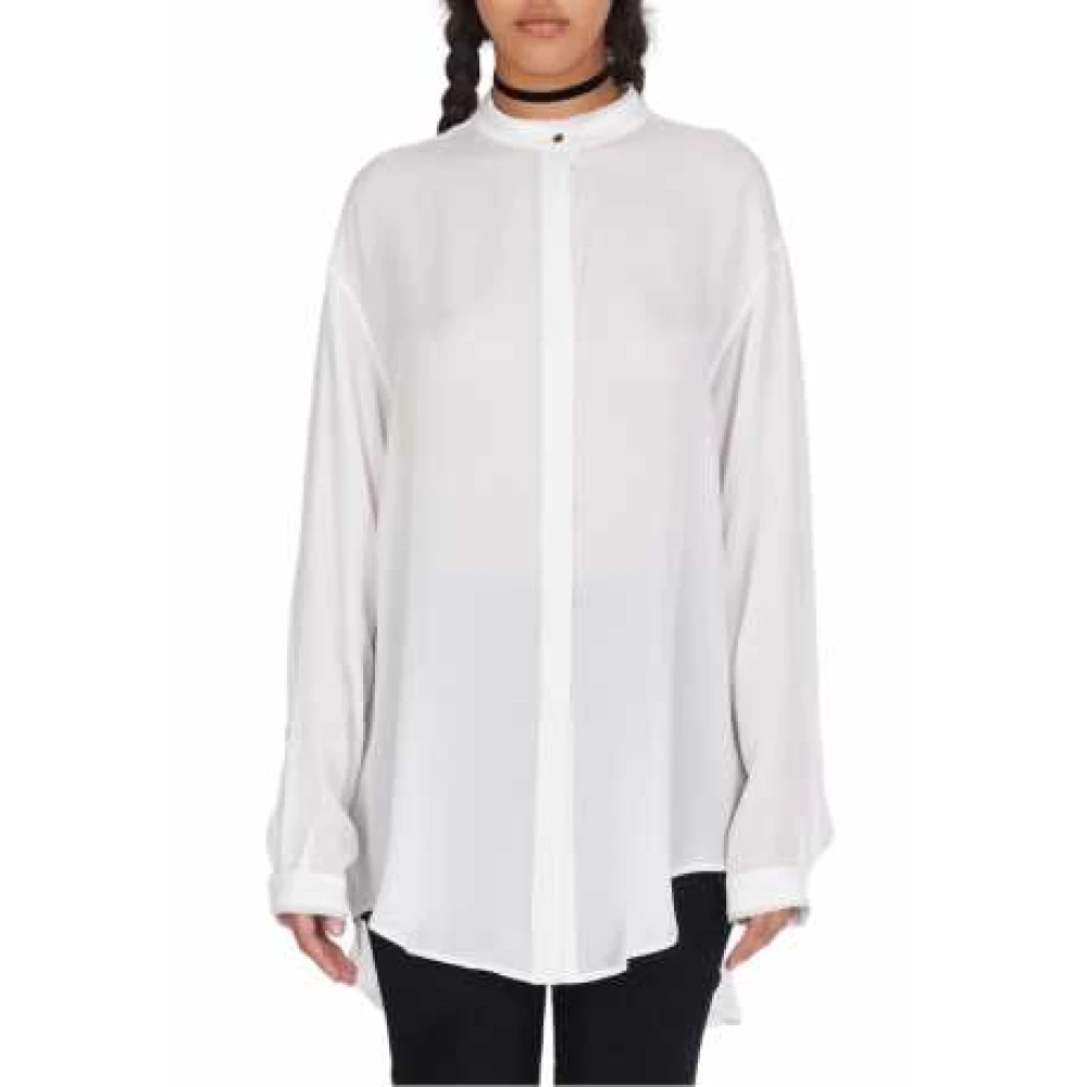 Isabel Benenato Witte Lange Shirt met Zwarte Libelle Borduurwerk White Dames