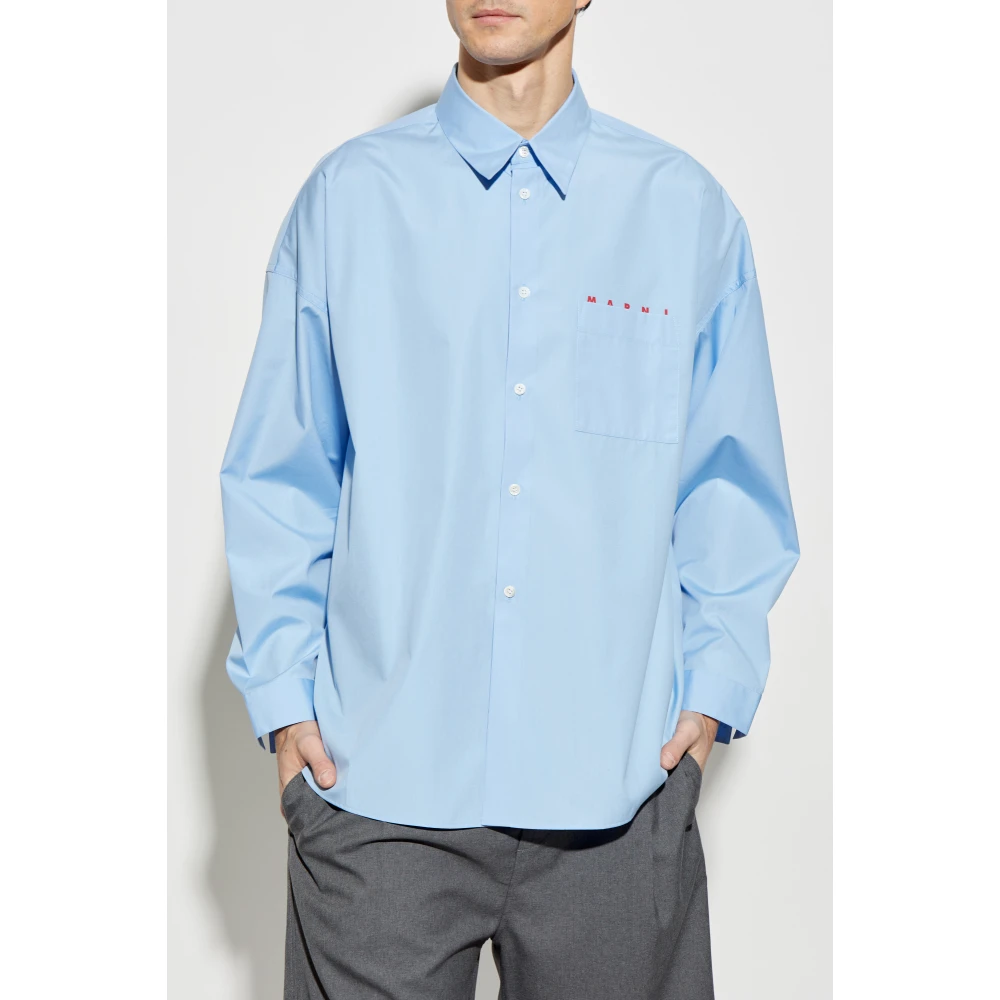 Marni Oversized shirt met zak Blue Heren