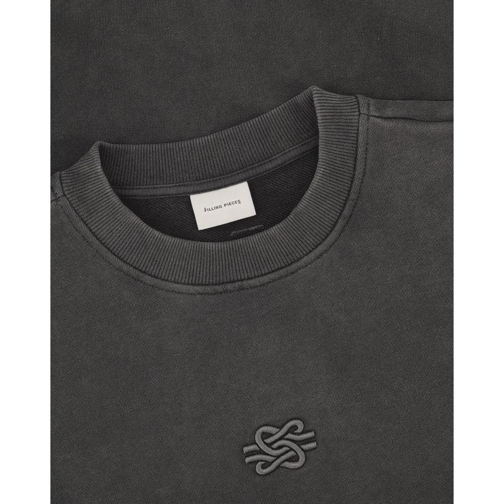 Filling Pieces Sweatshirt Boxy Embroidered Vintage Black Heren