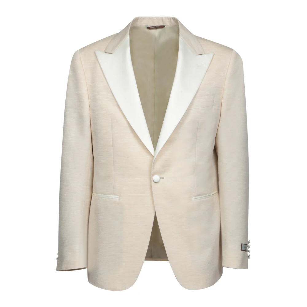 Canali Elegante Witte Moiré Smokingjasje Beige Heren