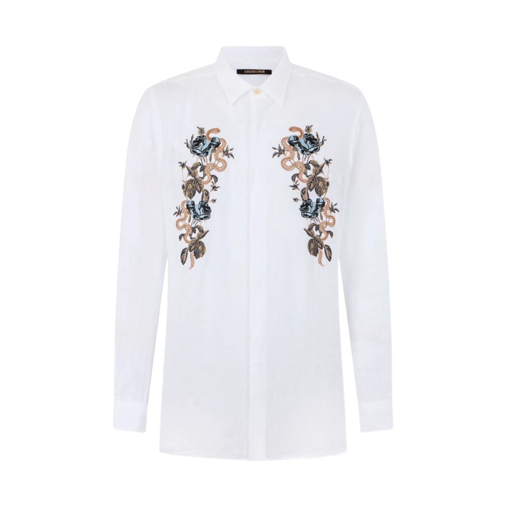 Roberto Cavalli White Casual Shirts, Male, Xl, Embroidered Shirt