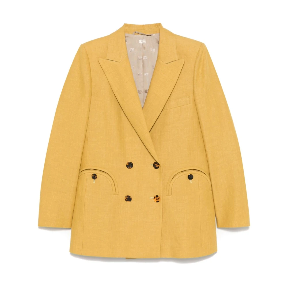 Blazé Milano Bruine Linnen Blazer Jas Yellow Dames