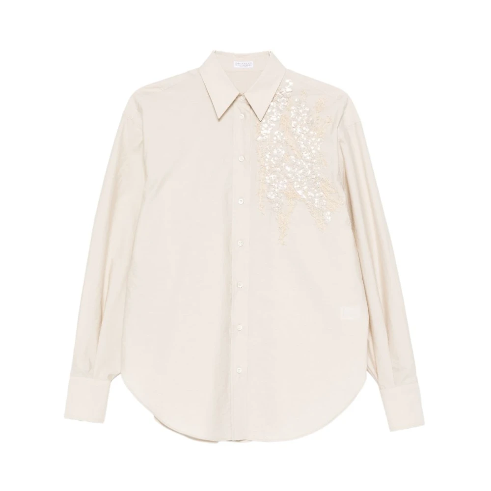 Brunello Cucinelli Beige Shirts, Female, S, Embroidered Cotton Shirt