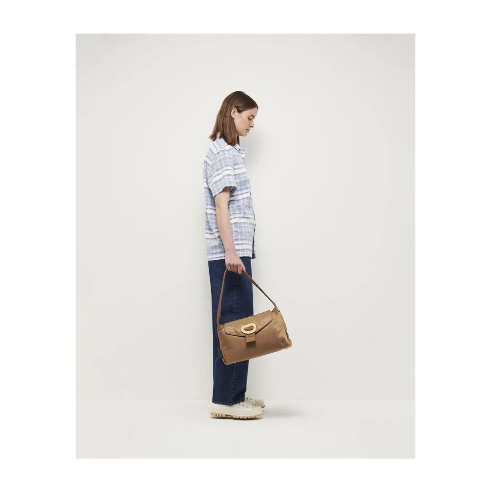 Hvisk Nylon Handtas met Hars Gesp Brown Dames