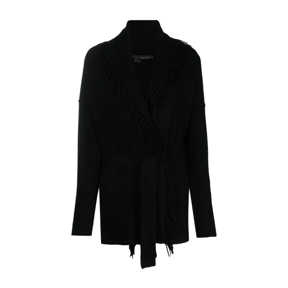 360Cashmere Svart Cashmere Cardigan med Franskrage Black, Dam