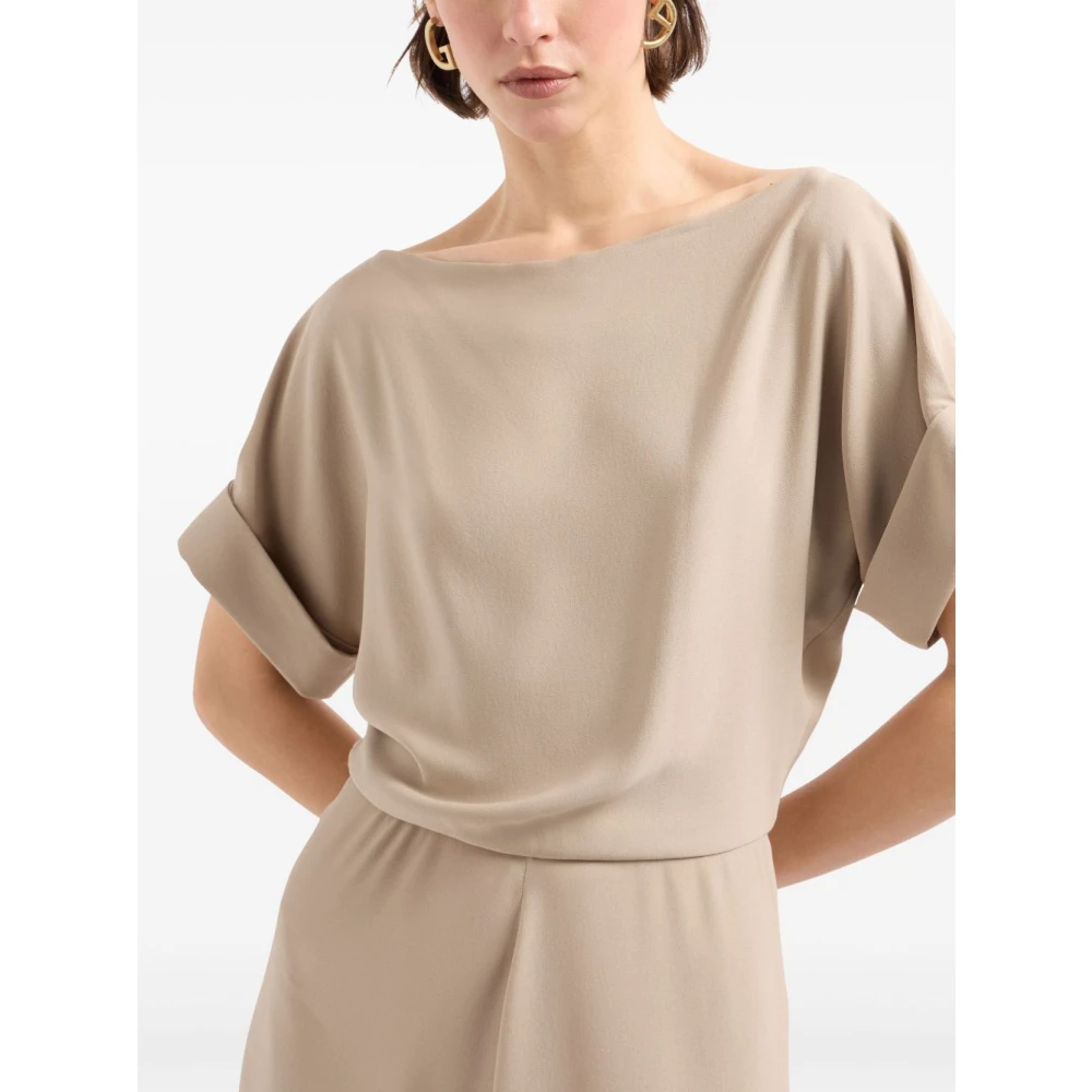 Giorgio Armani Beige Zijden Georgette Boothals Jurk Beige Dames