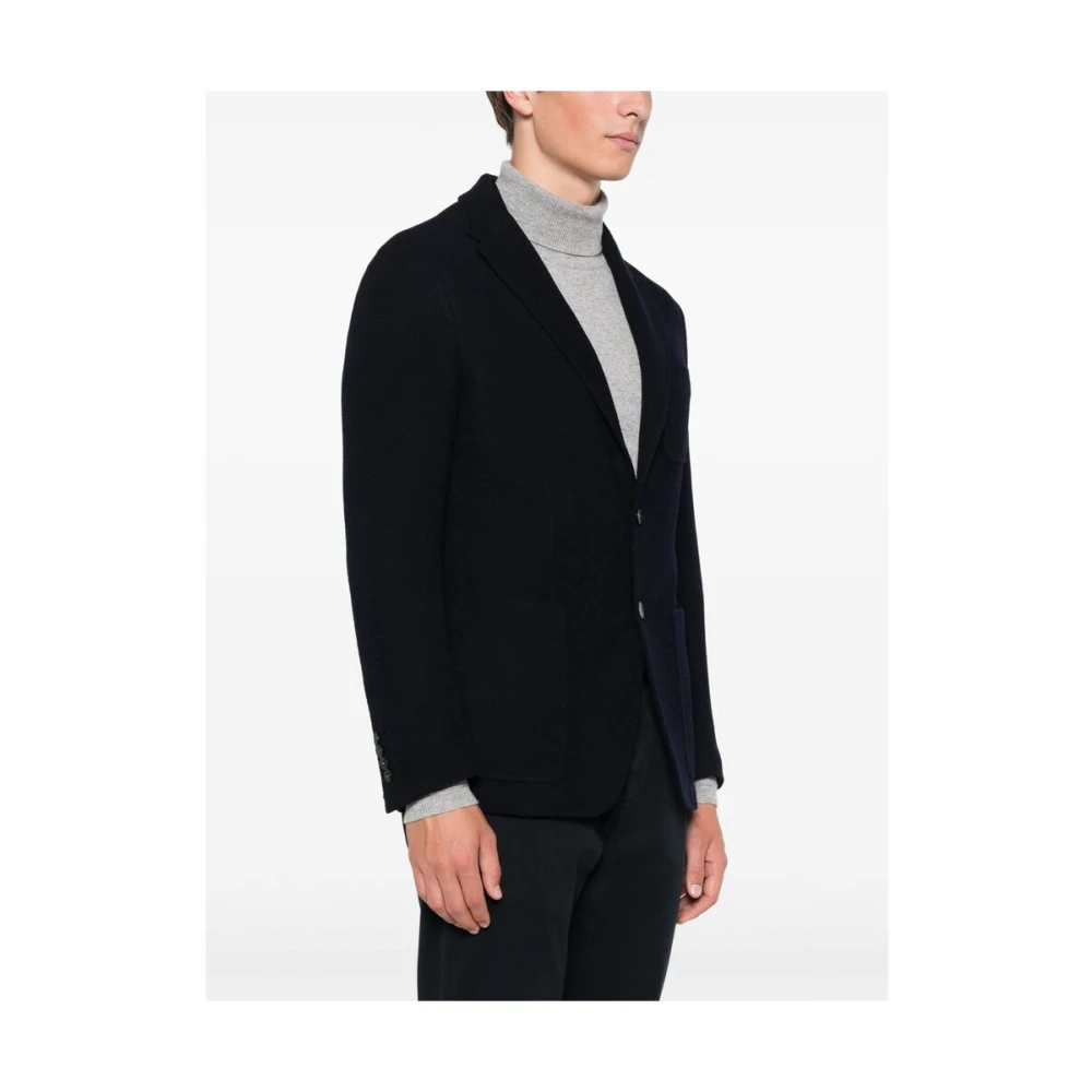 Canali Navy Blauw Wol Bouclé Jas Blue Heren