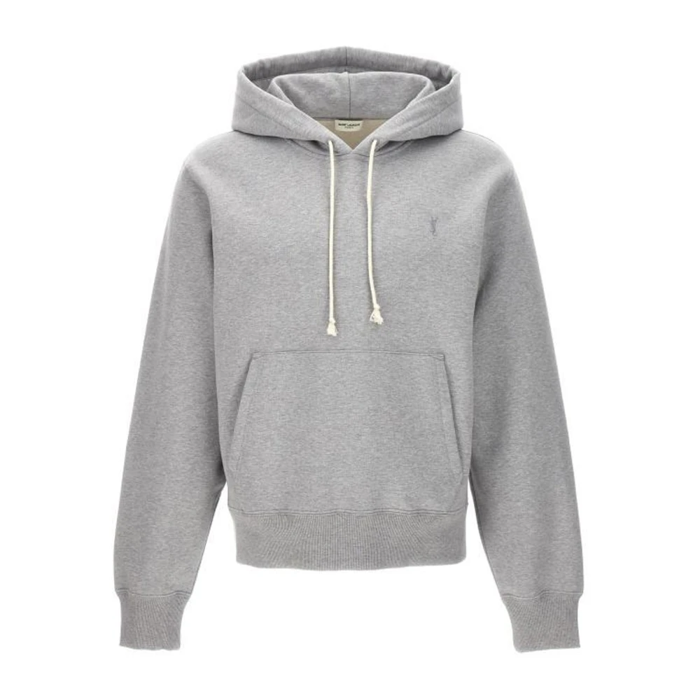 Saint Laurent Hooded katoenen sweatshirt met Cassandre-borduursel Gray Heren