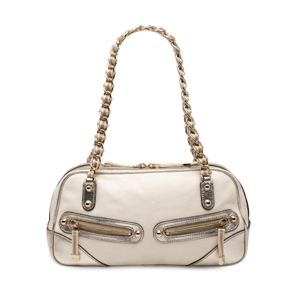 Gucci Vintage Women's White Pre-Owned Leather Chain Handle Handbag