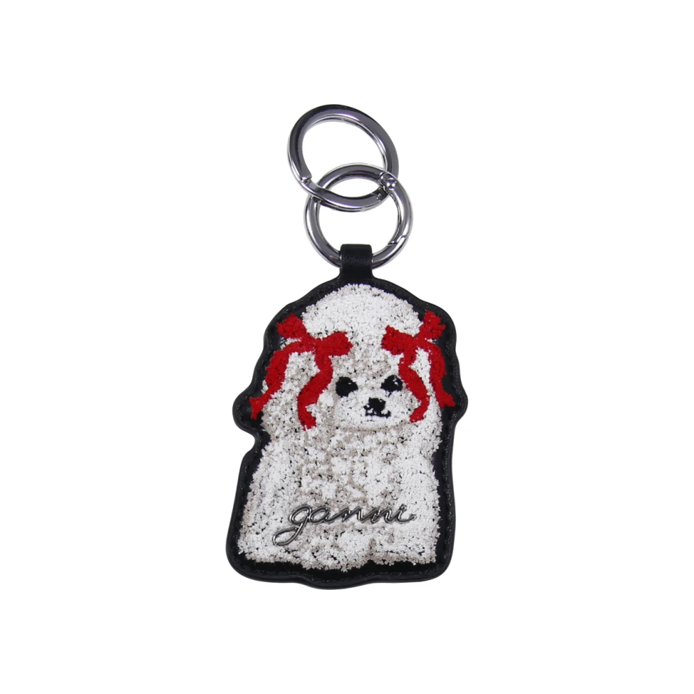 Ganni White Recycled Leather Keychain - Image 2