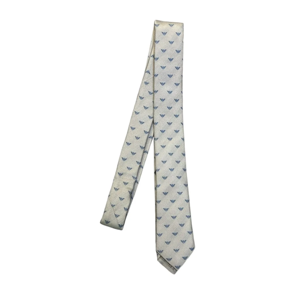 Emporio Armani Zijden Grijze Stropdas met Blauw Adelaar Logo Gray Heren