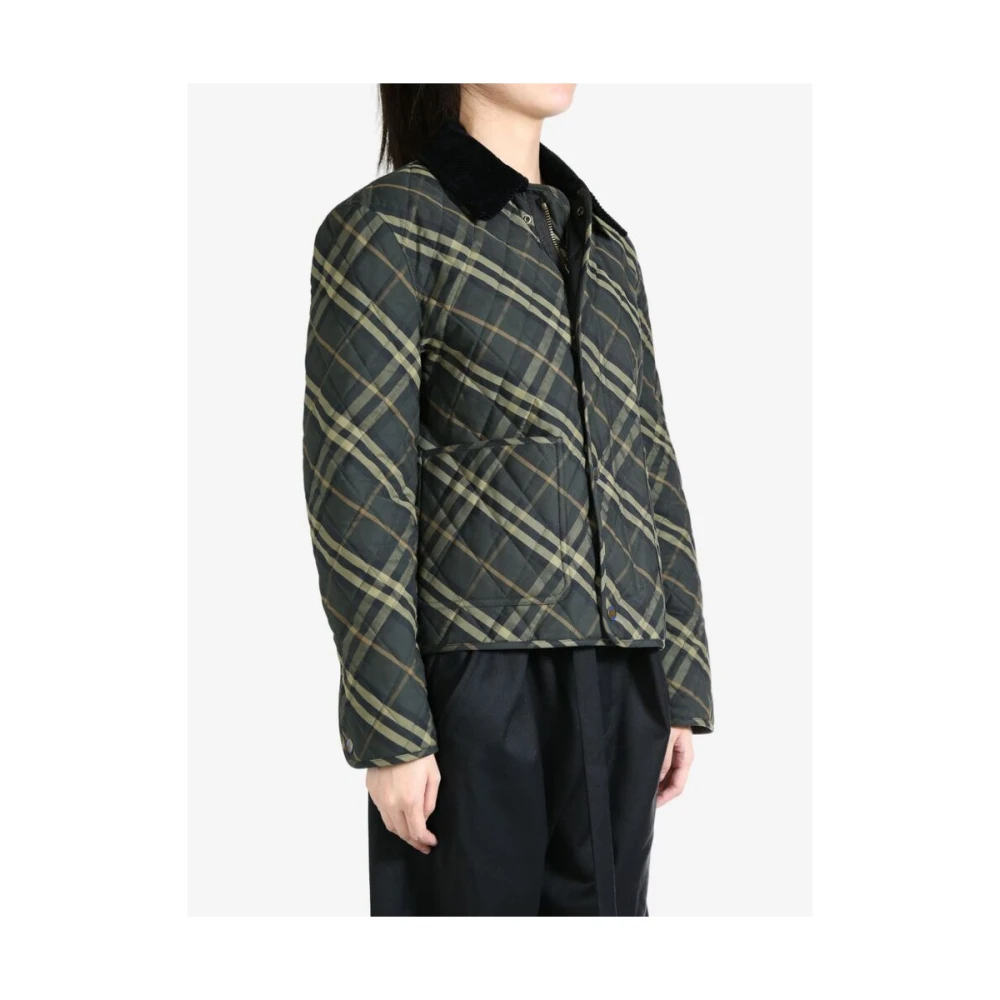 Burberry Groene Geruite Gewatteerde Jas Green Dames