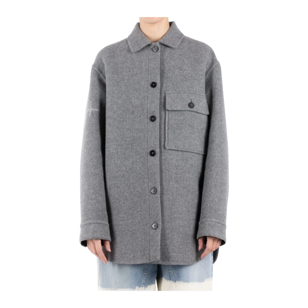 Jil Sander Grijze Wollen Jas Gray Dames