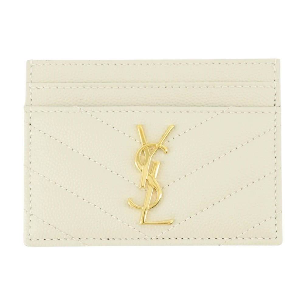 Saint Laurent Women's White Wallets & Cardholders, One Size, Leather Card Holder Cassandre