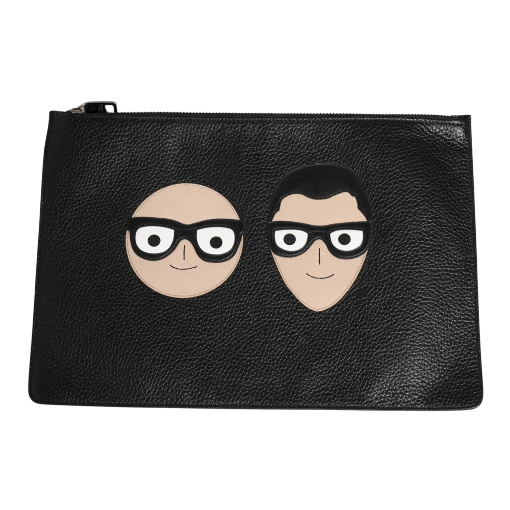Dolce & Gabbana , Clutches, Female, Black, One Size, Dgfamily Embellished Leather Clutch