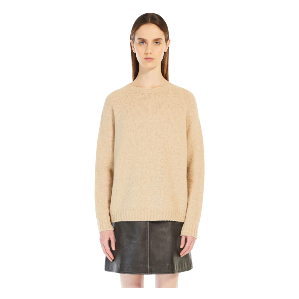 Max Mara Weekend Zachte Alpaca Katoen Crewneck Sweater Beige Dames