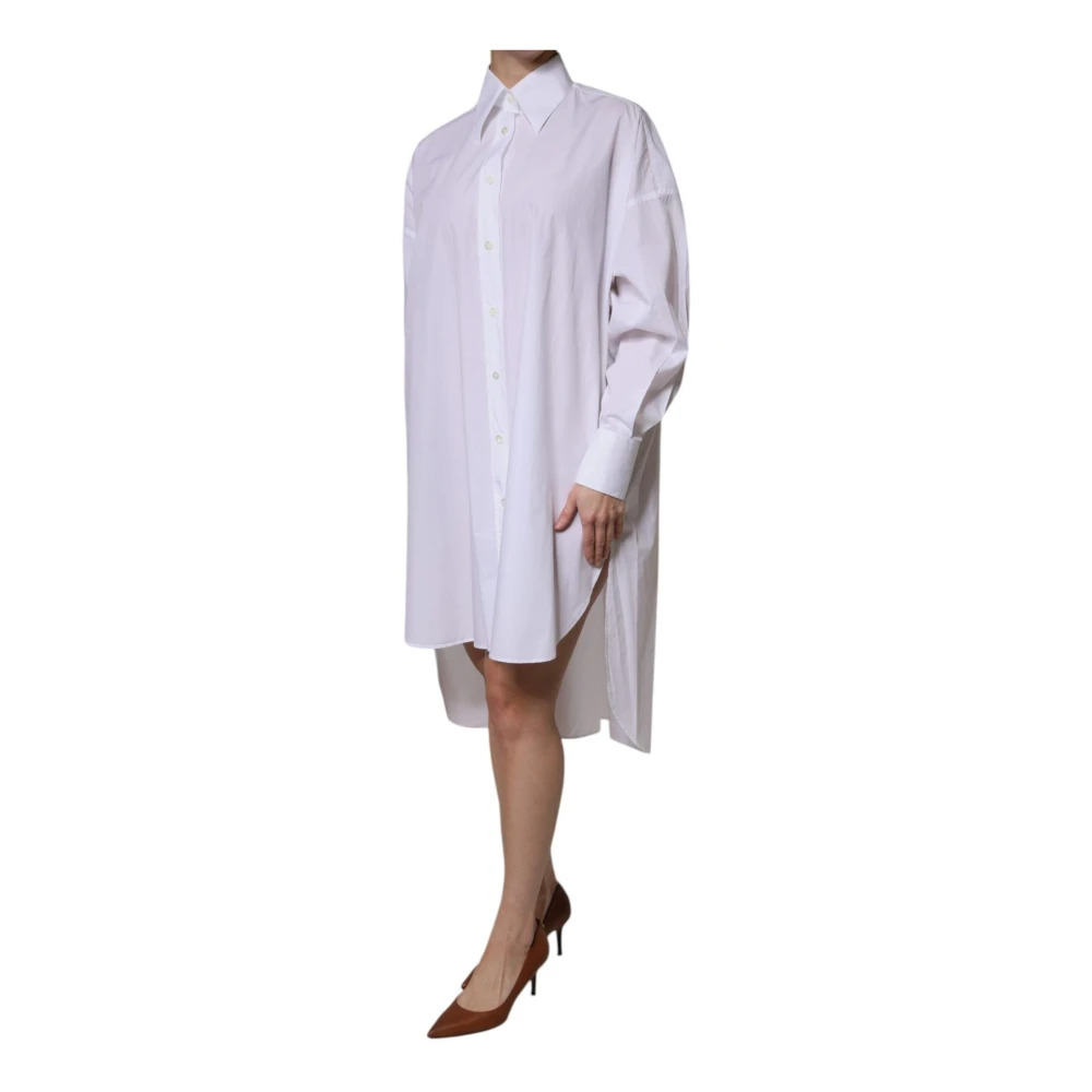 Dolce & Gabbana Witte Katoenen Overhemdjurk Asymmetrisch Ontwerp White Dames