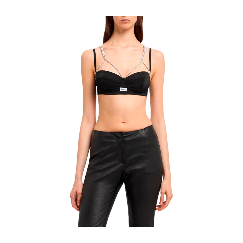 Gcds Zwarte Balconette BH met Strass Bandjes Black Dames