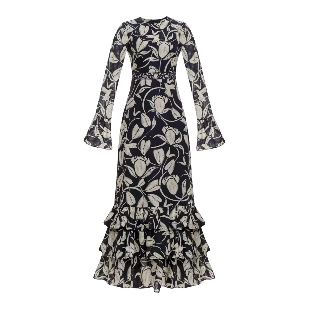 Agua by Agua Bendita Maxi Linnen Jurk Citrus Flora Blue Dames