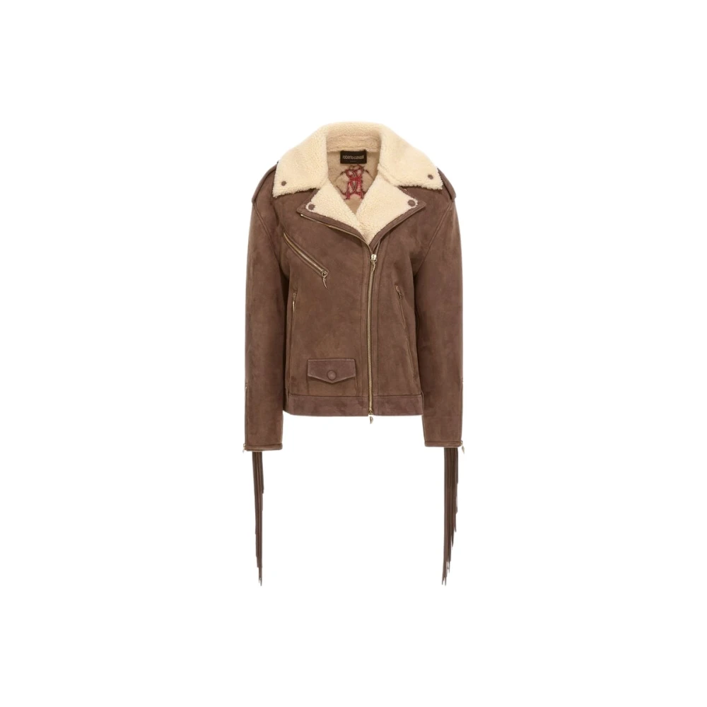 Roberto Cavalli Brown Fringe Biker Jacket Female - Female - Leather Jackets - Brown - Xl - Jackets