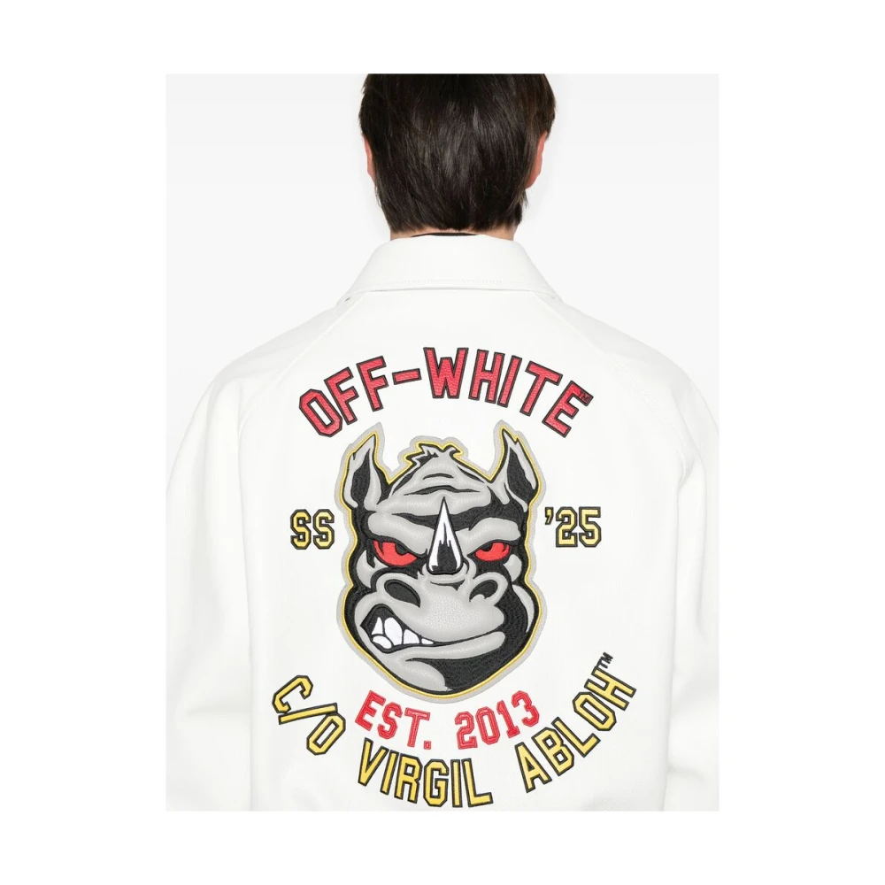 Off White Witte Leren Jas met Geborduurd Logo Multicolor Heren