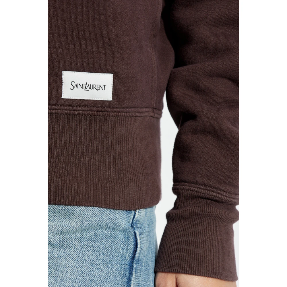 Saint Laurent Katoenen Sweatshirt met Logopatch Brown Dames