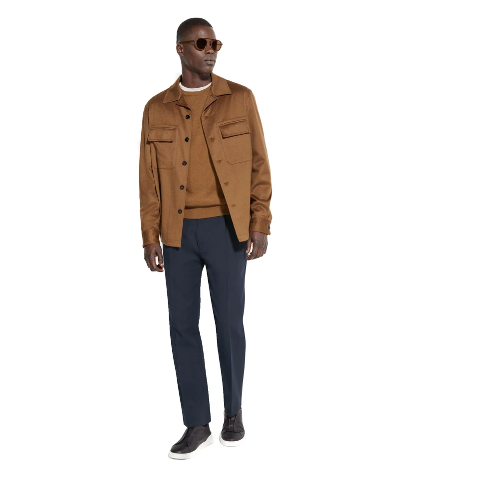 Ermenegildo Zegna Kasjmier Overshirt met Zakken Brown Heren