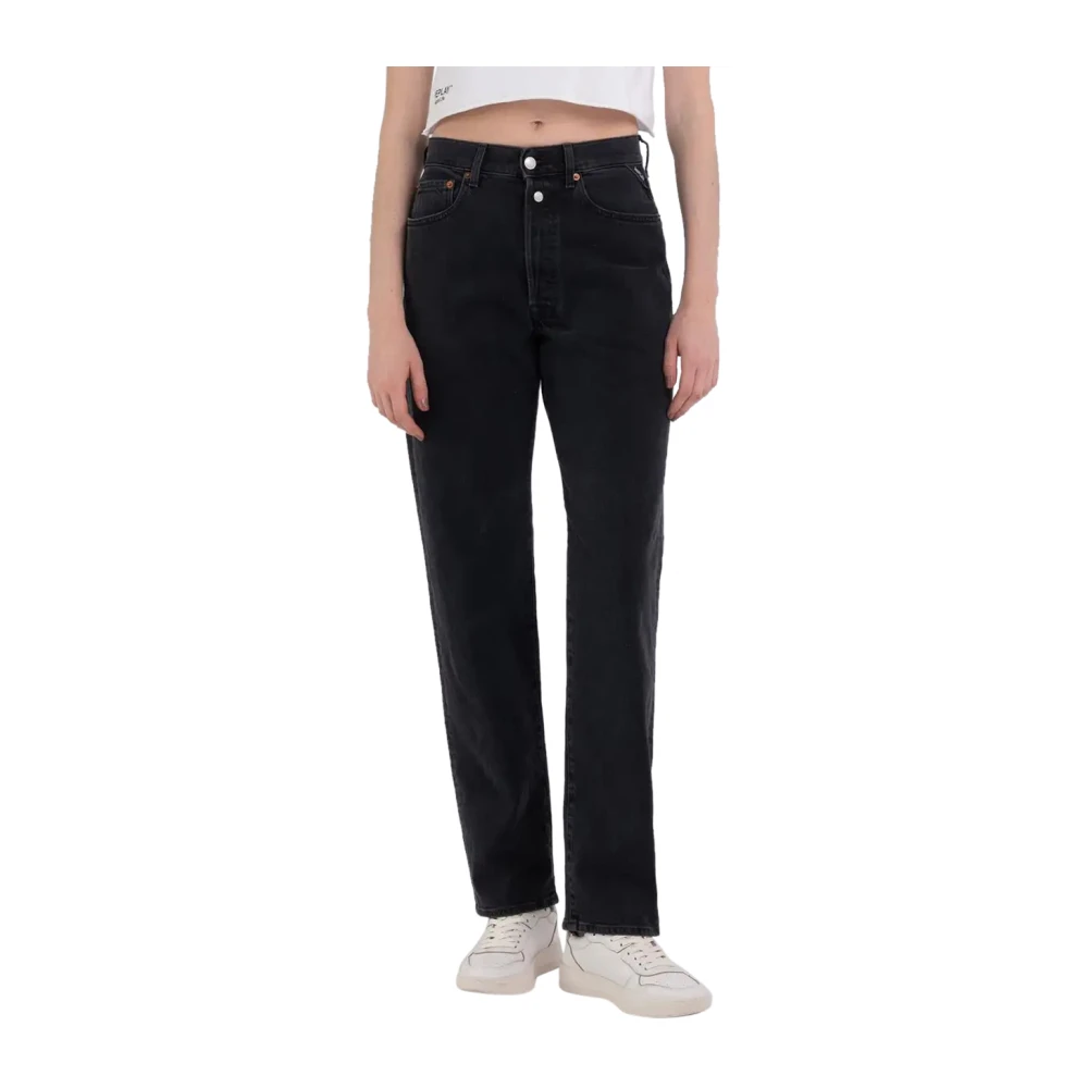 Replay Straight Fit Denim Jeans Black Dames