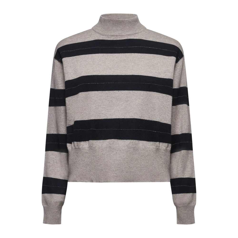 BRUNELLO CUCINELLI Beige Sweater met Mock Neck Beige Dames