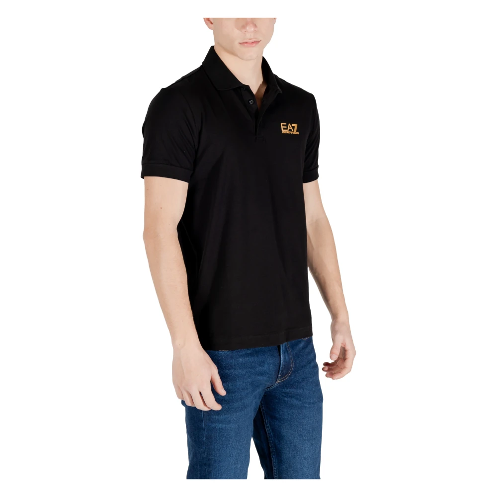 Emporio Armani EA7 Zwarte Katoenen Poloshirt Lente Zomer Black Heren
