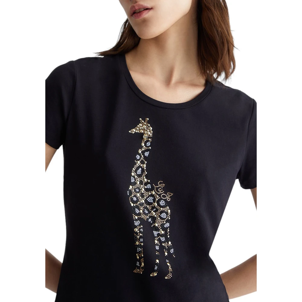 Liu Jo Luxe Giraffe Print T-Shirt Nero Black Dames