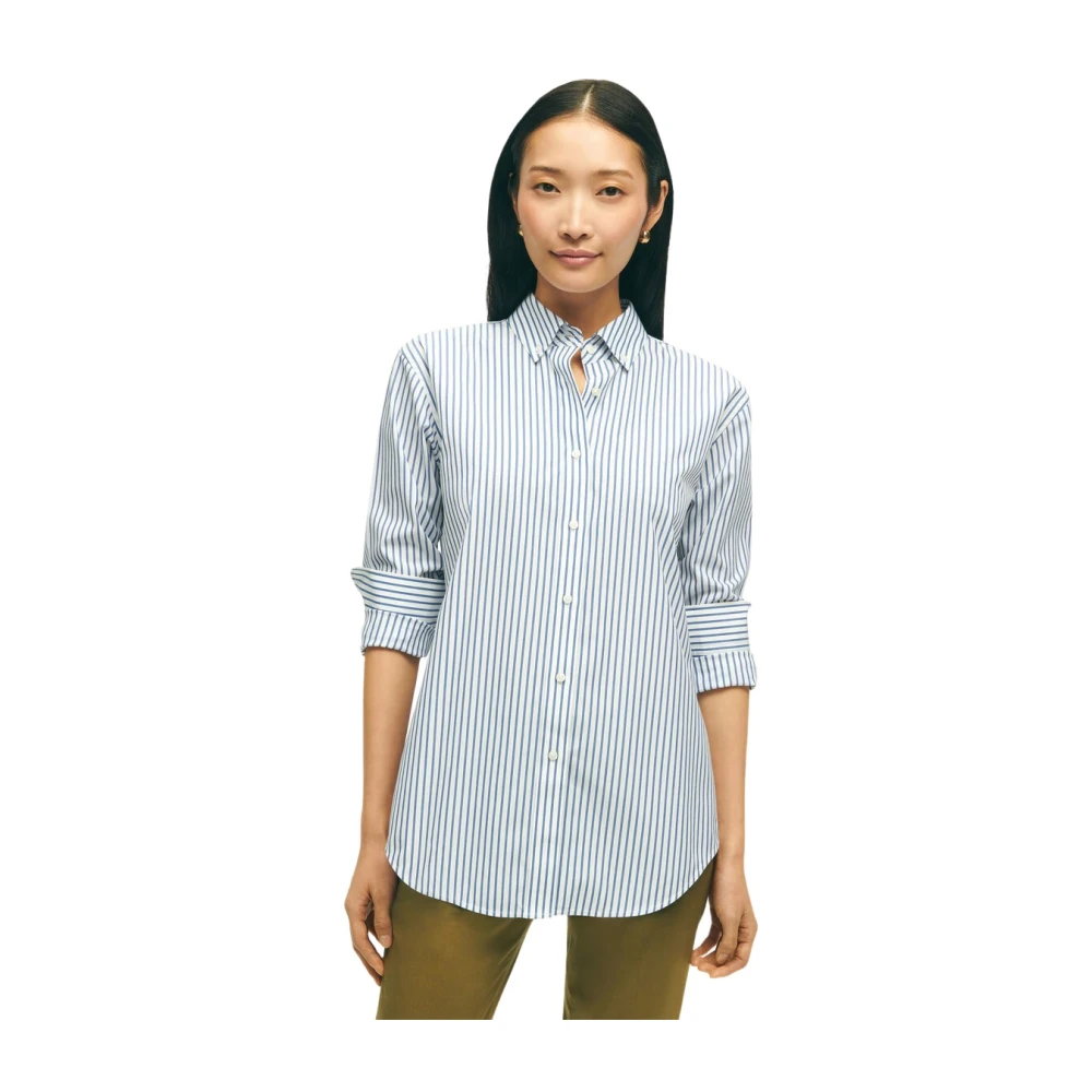 Brooks Brothers Relaxed Fit Non-Iron Stretch Supima Katoenen Overhemd Blue Dames