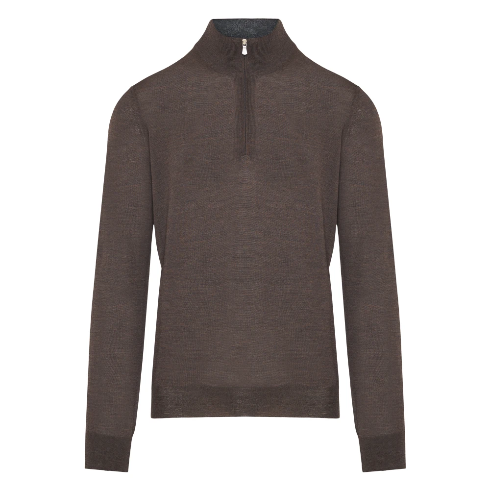 Gran Sasso Ull Half-Zip Stickat plagg Brown, Herr