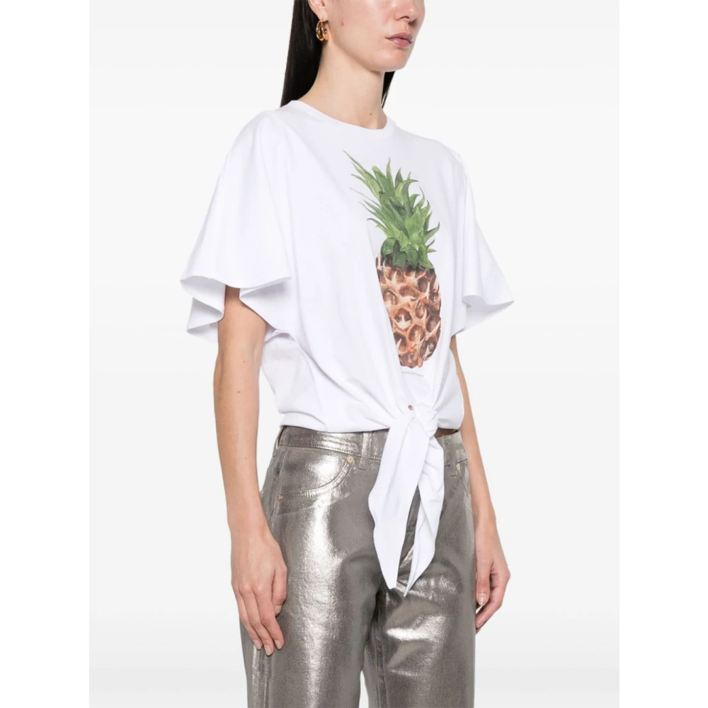 Stella Mccartney Witte Crew Neck T-shirt met Strik White Dames