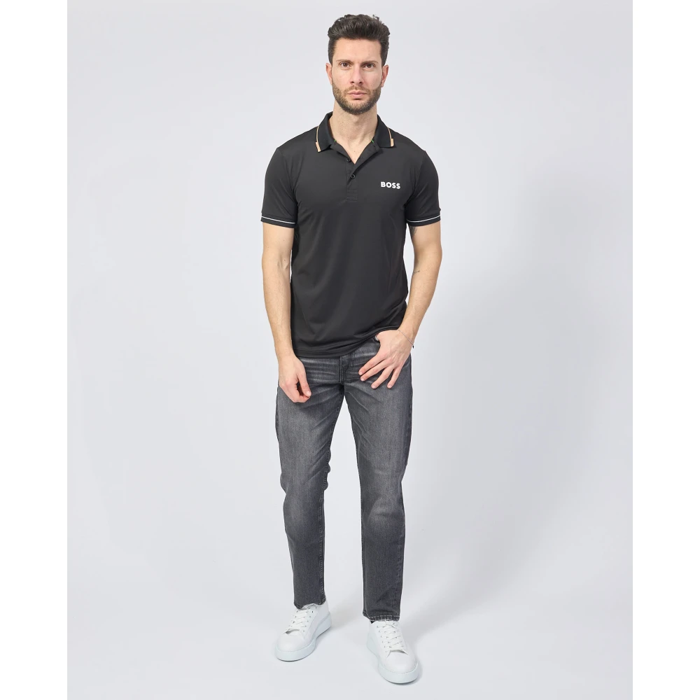 Hugo Boss Zwarte katoenen poloshirt met logo Black Heren