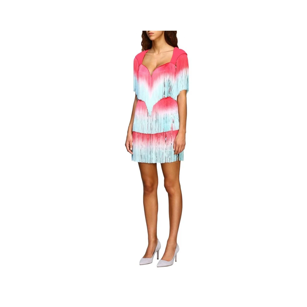 Elisabetta Franchi Roze elastische jurk met franjes Multicolor Dames
