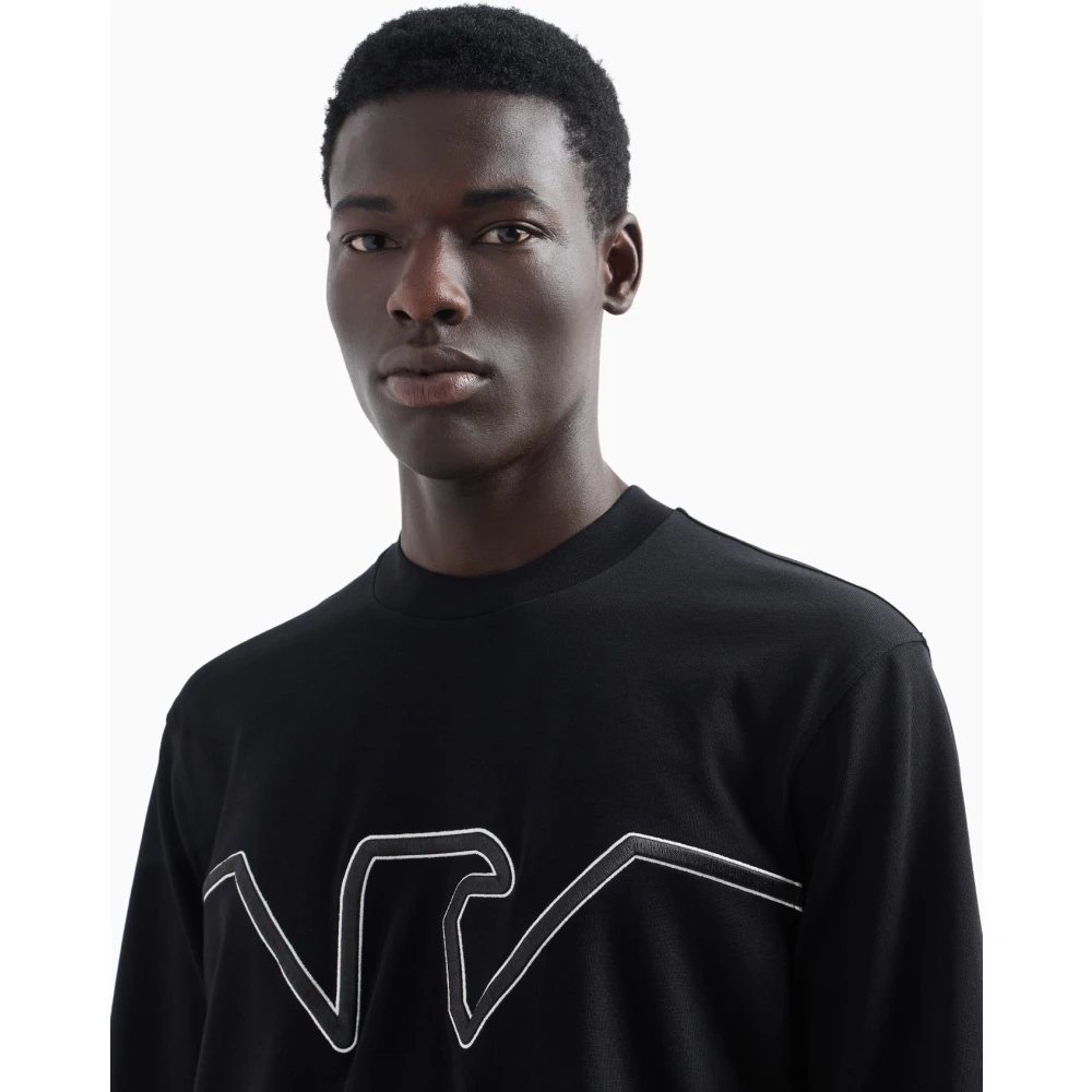 Emporio Armani Katoenen Logo Geborduurd Crewneck T-shirt Black Heren