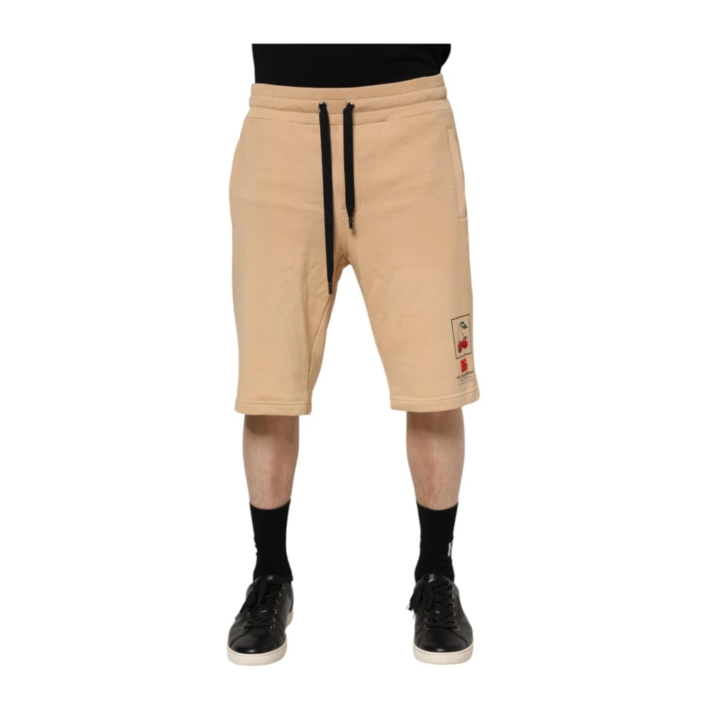Dolce & Gabbana Men's Beige Logo Details Bermuda Sweatshorts