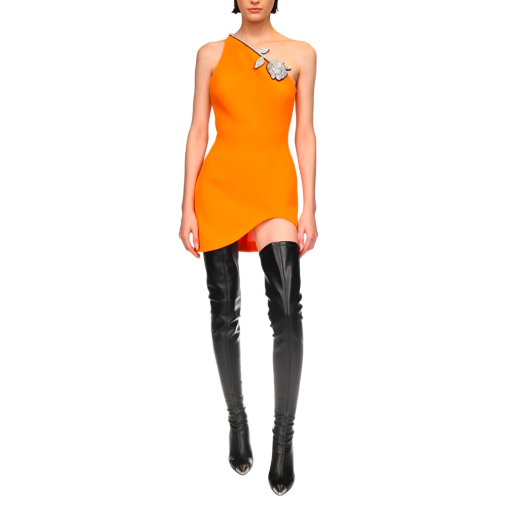 David Koma Een-schouder kristal roos mini jurk Orange Dames