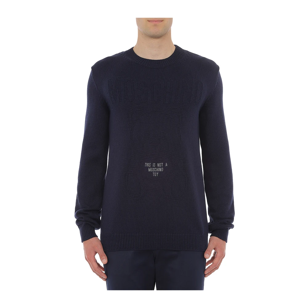 Moschino Men's Blue Round-Neck Knitwear, L, Jumpers