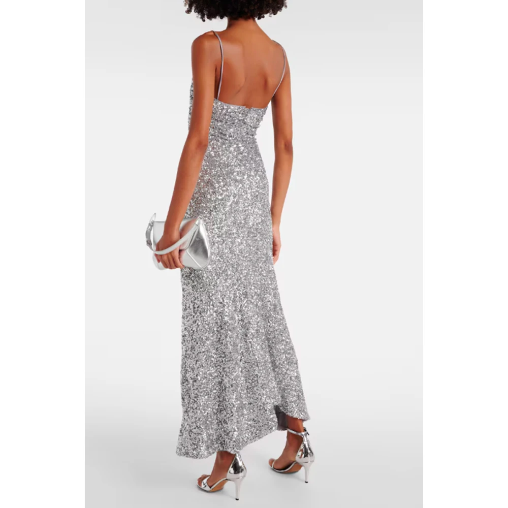 Ganni Zilver Paillet Vierkante Hals Jurk Gray Dames