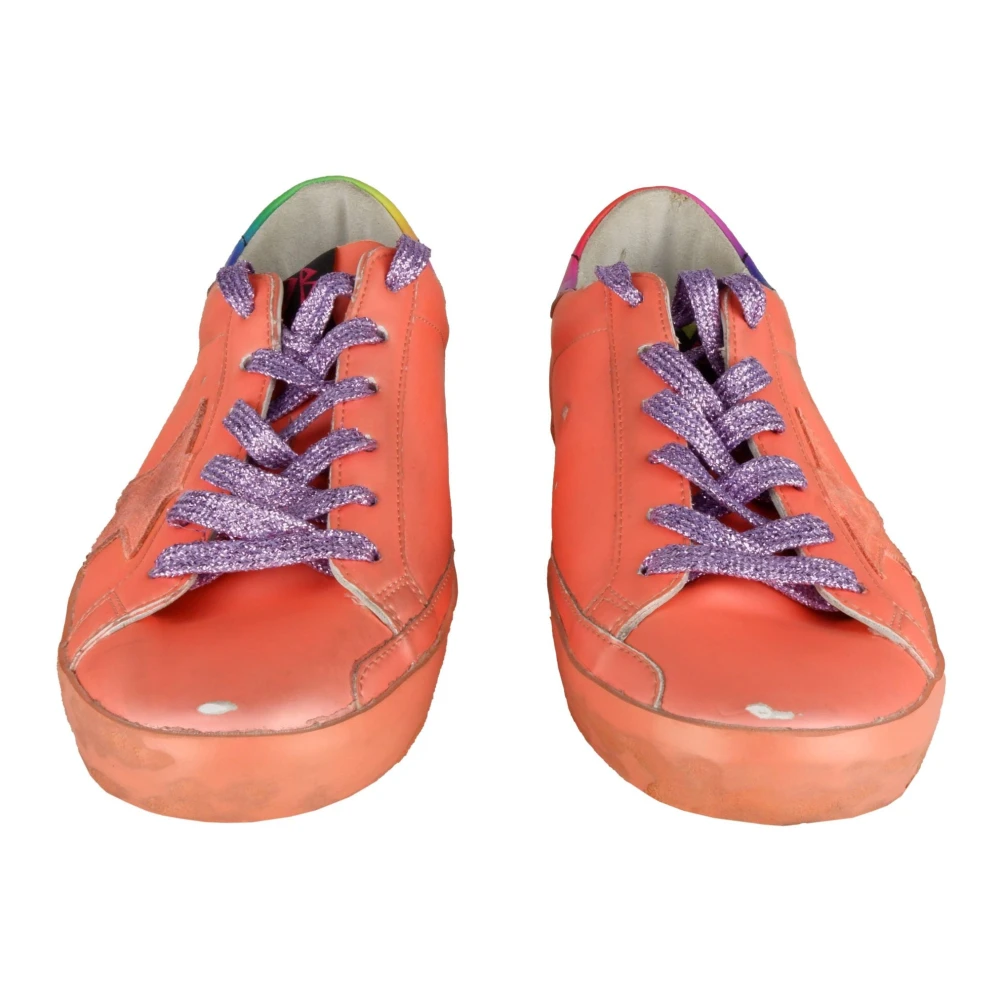 Golden Goose Oranje Leren Sneaker met Glitter Veters Orange Heren