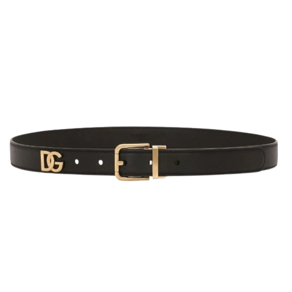 Dolce & Gabbana Logo Plaque Riem Goudkleurige Hardware Black Dames