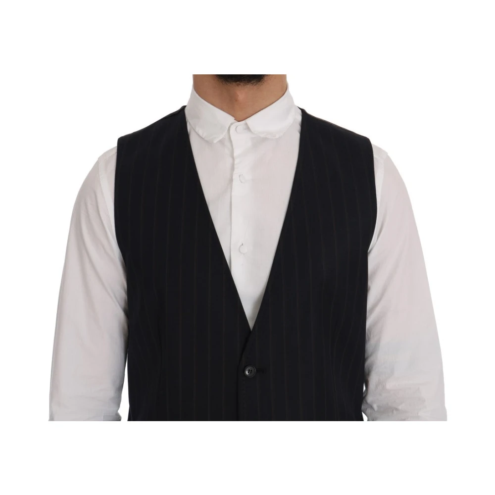 Dolce & Gabbana Elegante Gestreepte Wollen Vest Blue Heren