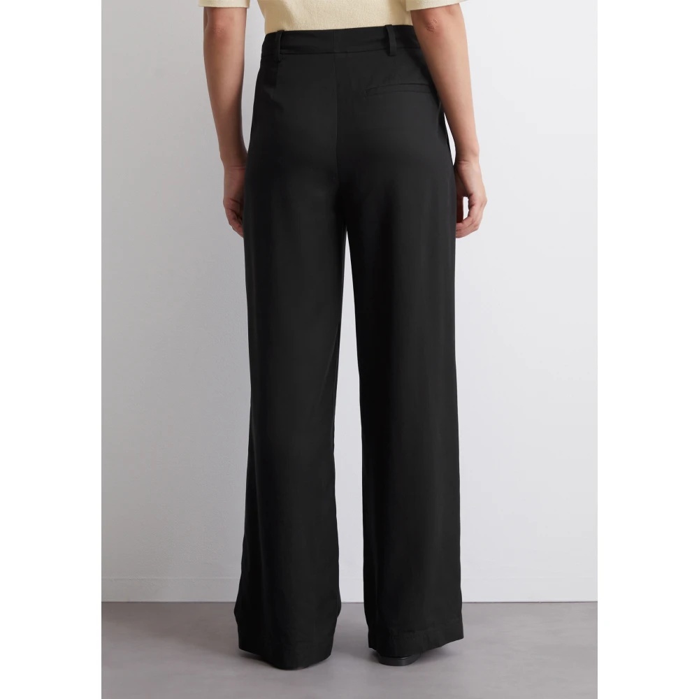 Marc O'Polo Rechte vloeiende geplooide broek Black Dames
